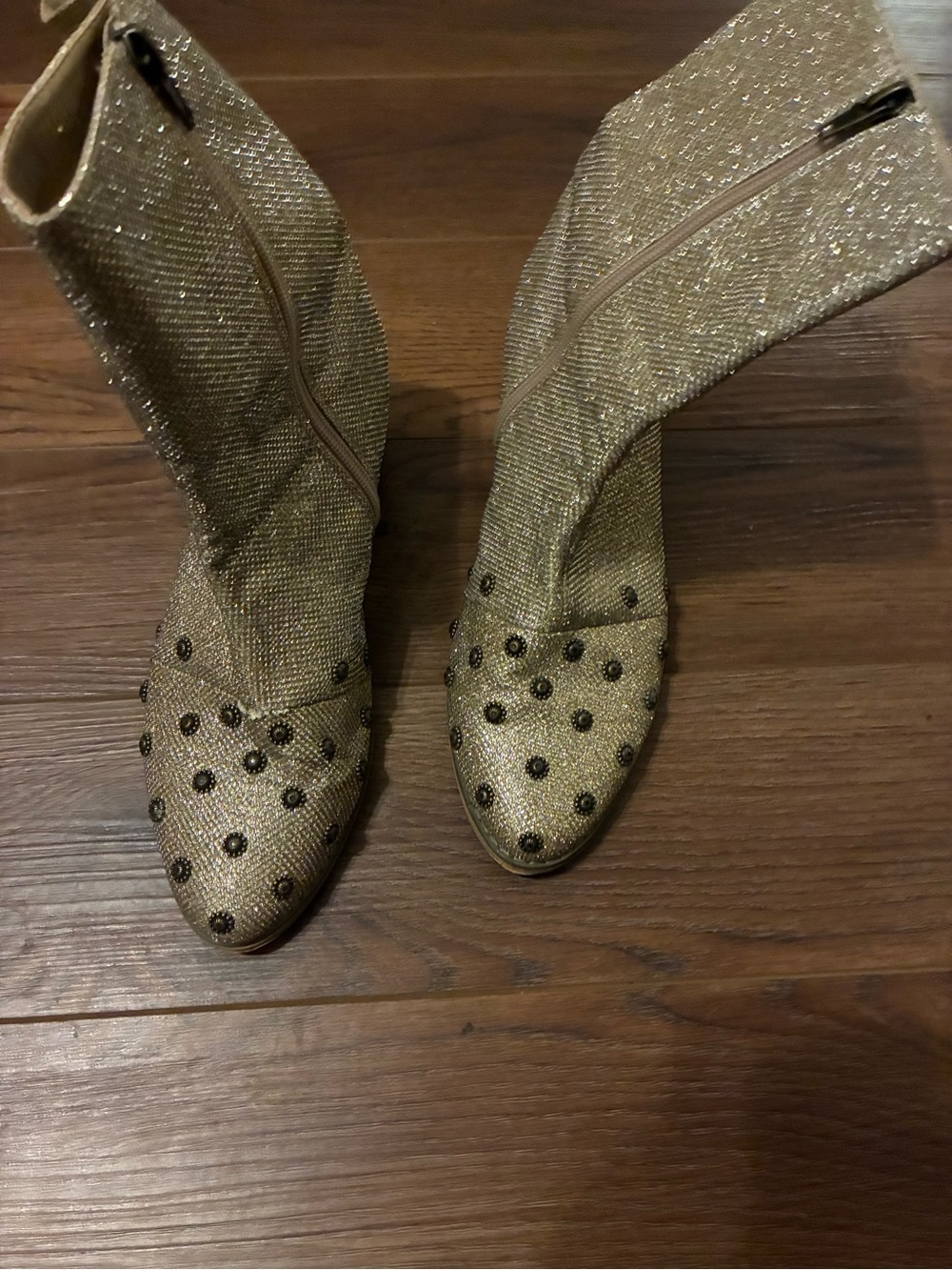 Joyfolie Gold Glitter Studded Mid-Calf Boots